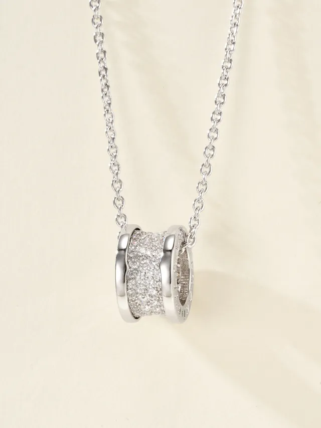 Silver and Gold Tone Pavé Barrel Pendant Necklaces 17