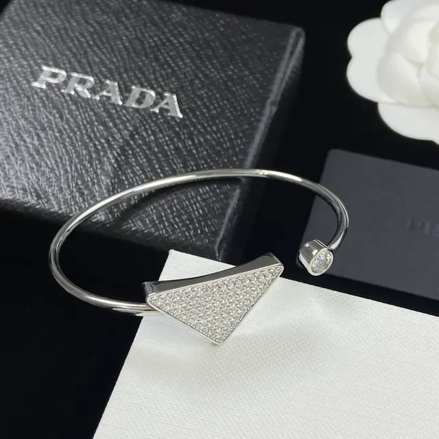 Silver and Gold Tone Pavé Triangle Open-Cuff Bracelets 3