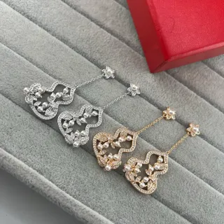 Silver and Gold Tone Pearl and Pavé Heart Floral Drop Earrings