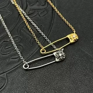 银色和金色调安全别针花卉帽项链