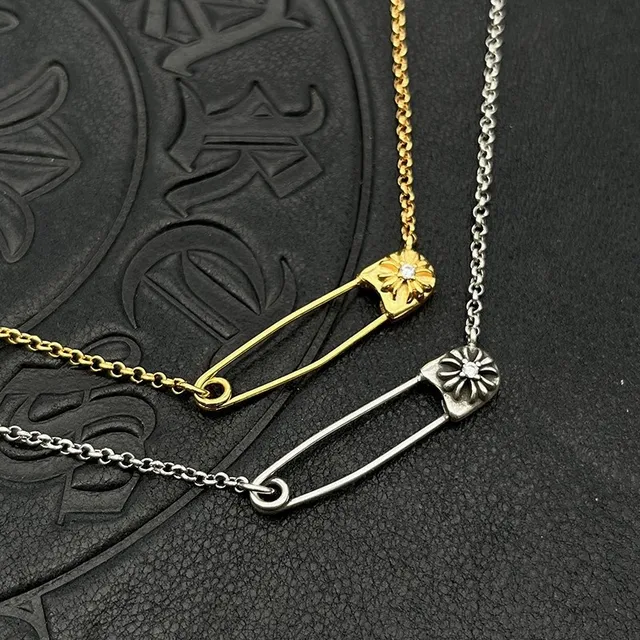 Silver and Gold Tone Safety-Pin Floral Cap Necklaces 2
