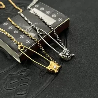 Silver and Gold Tone Safety-Pin Floral Cap Necklaces 5