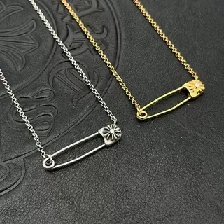 Silver and Gold Tone Safety-Pin Floral Cap Necklaces 6