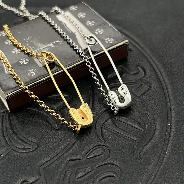 Silver and Gold Tone Safety-Pin Floral Cap Necklaces 8