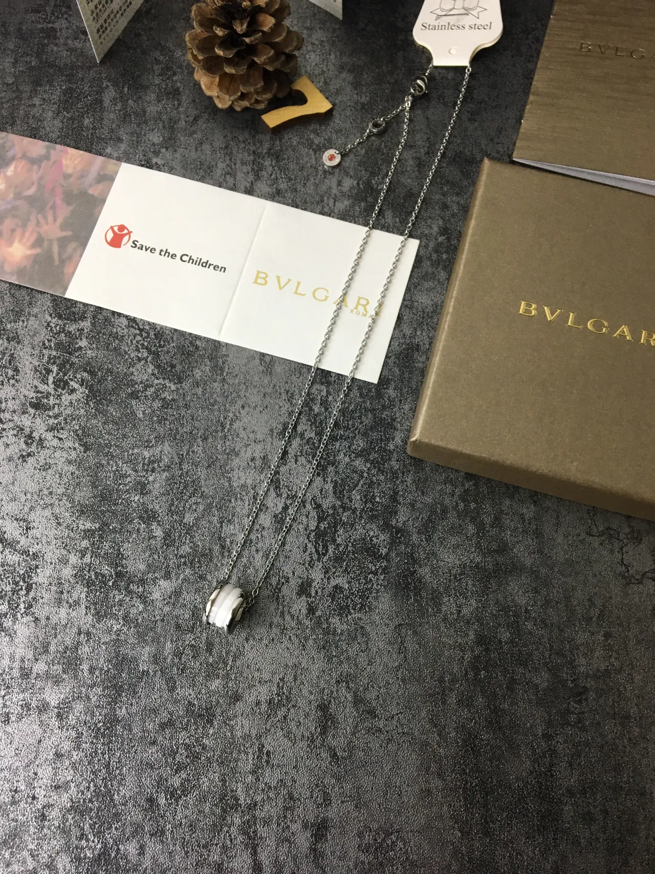Silver and White Barrel Pendant Necklace 4