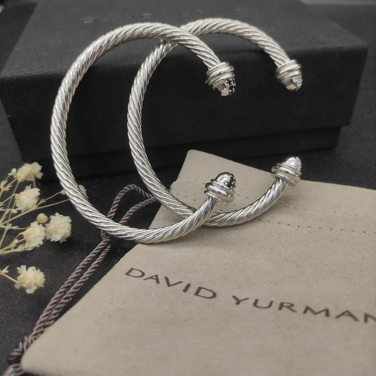 Silver Black Cable-Twist Pavé-Set End Caps Bracelet 2