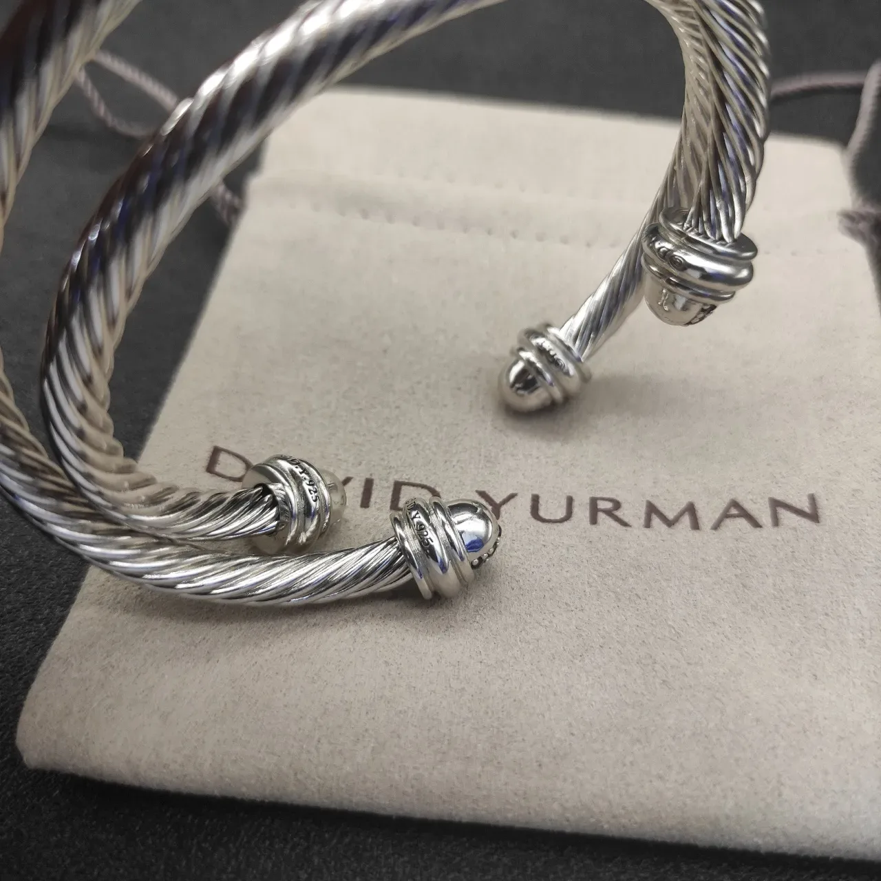 Silver Black Cable-Twist Pavé-Set End Caps Bracelet 3