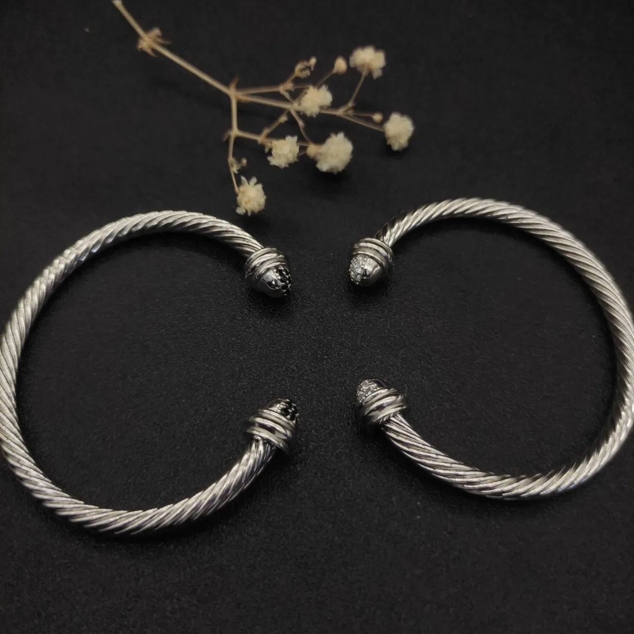 Silver Black Cable-Twist Pavé-Set End Caps Bracelet 5