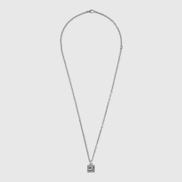 Silver Black Chain Ornate Square Pendant Necklace 2
