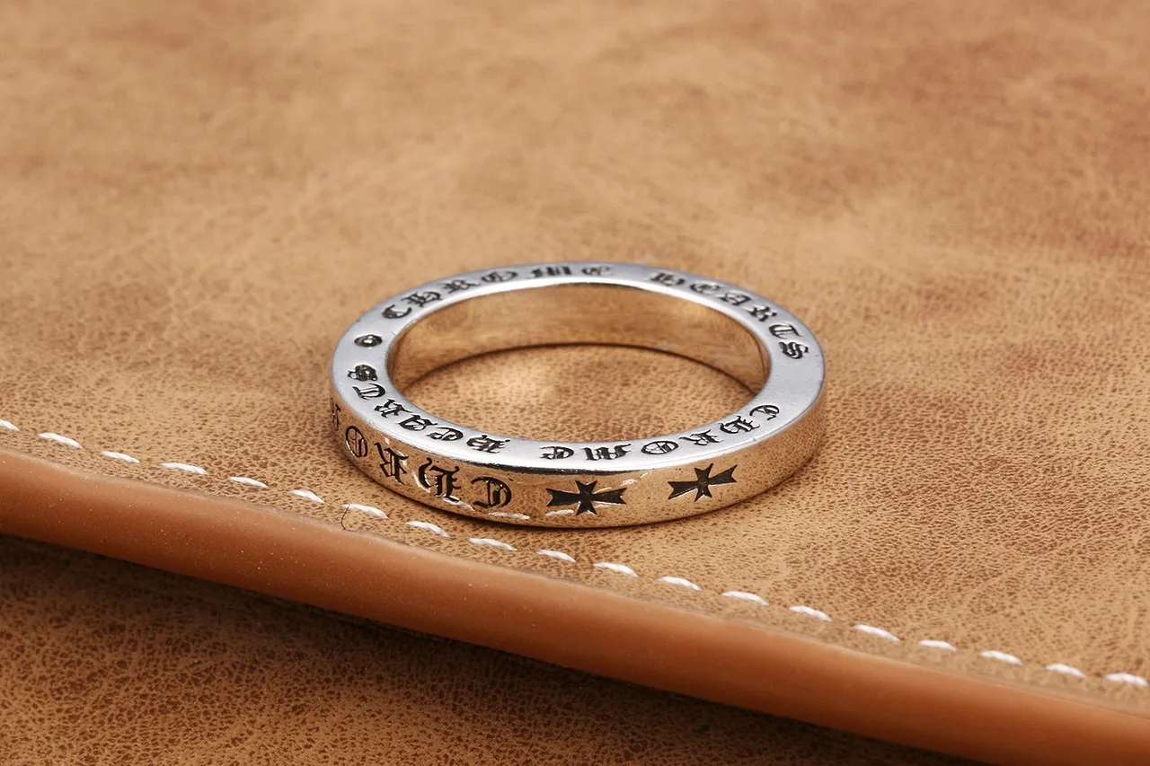 Silver Black Engraved Band Lettering Ring 3