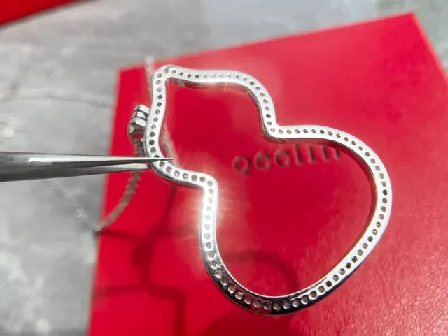 Silver Black Gourd-Shaped Outline Pavé-Set Border Necklace 3