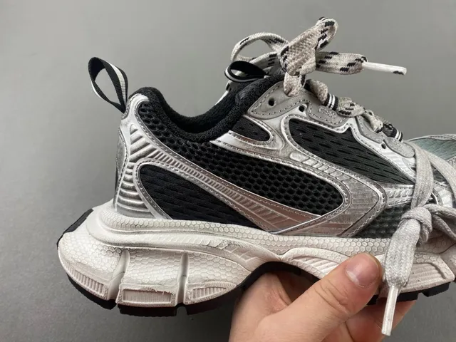 Silver Black Oversized Sole Metallic Synthetic Upper Chunky Sneakers 3