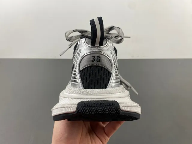 Silver Black Oversized Sole Metallic Synthetic Upper Chunky Sneakers 4