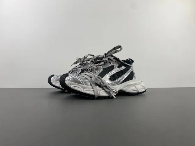 Silver Black Oversized Sole Metallic Synthetic Upper Chunky Sneakers 10