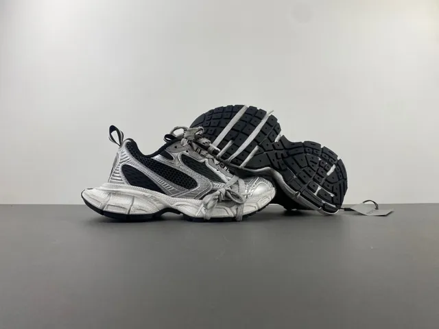 Silver Black Oversized Sole Metallic Synthetic Upper Chunky Sneakers 12