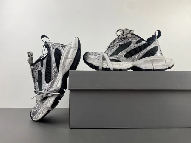 Silver Black Oversized Sole Metallic Synthetic Upper Chunky Sneakers 14
