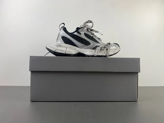 Silver Black Oversized Sole Metallic Synthetic Upper Chunky Sneakers 15