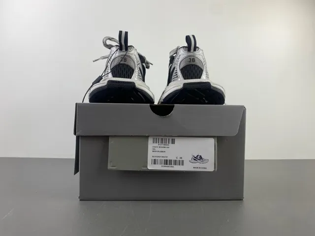 Silver Black Oversized Sole Metallic Synthetic Upper Chunky Sneakers 17