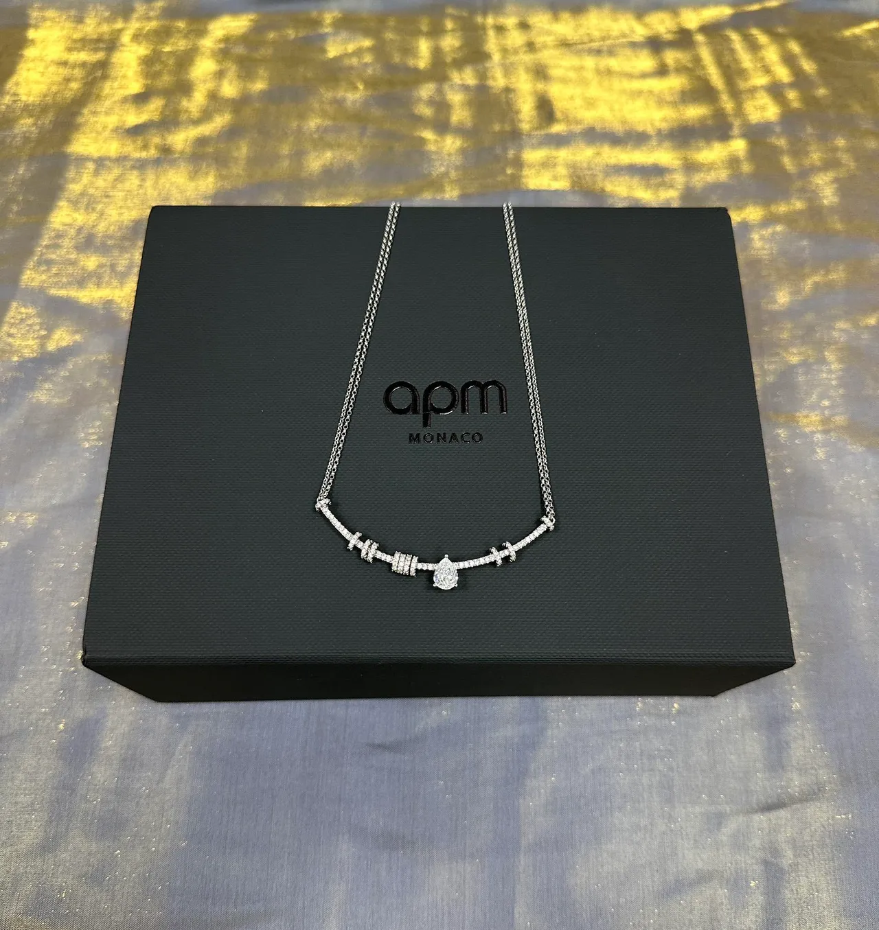 Silver Blue Pavé-Set Bar Links Teardrop Pendant Necklace 5