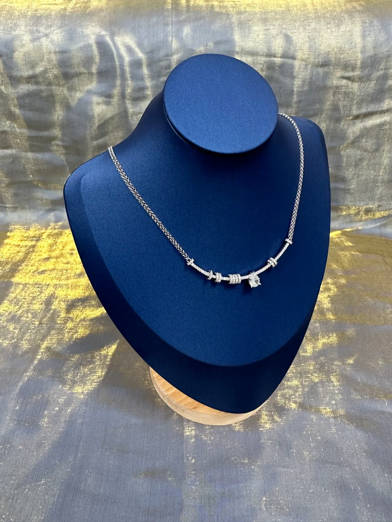Silver Blue Pavé-Set Bar Links Teardrop Pendant Necklace 8