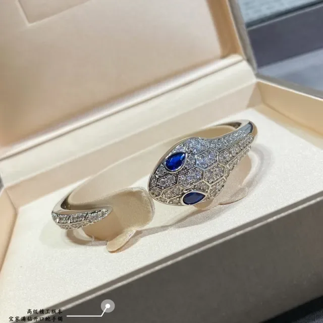 Silver Blue Snake Motif Pavé-Set Bracelet 4