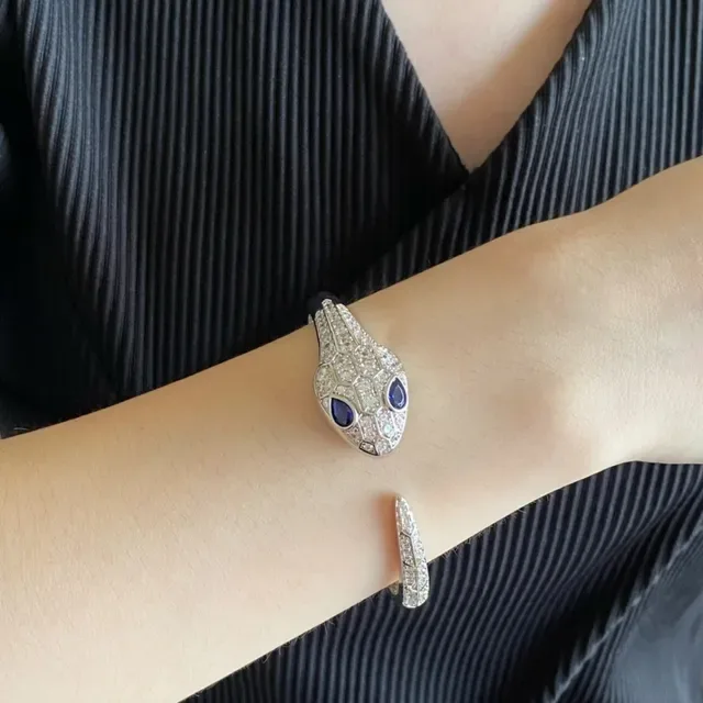 Silver Blue Snake Motif Pavé-Set Bracelet 5