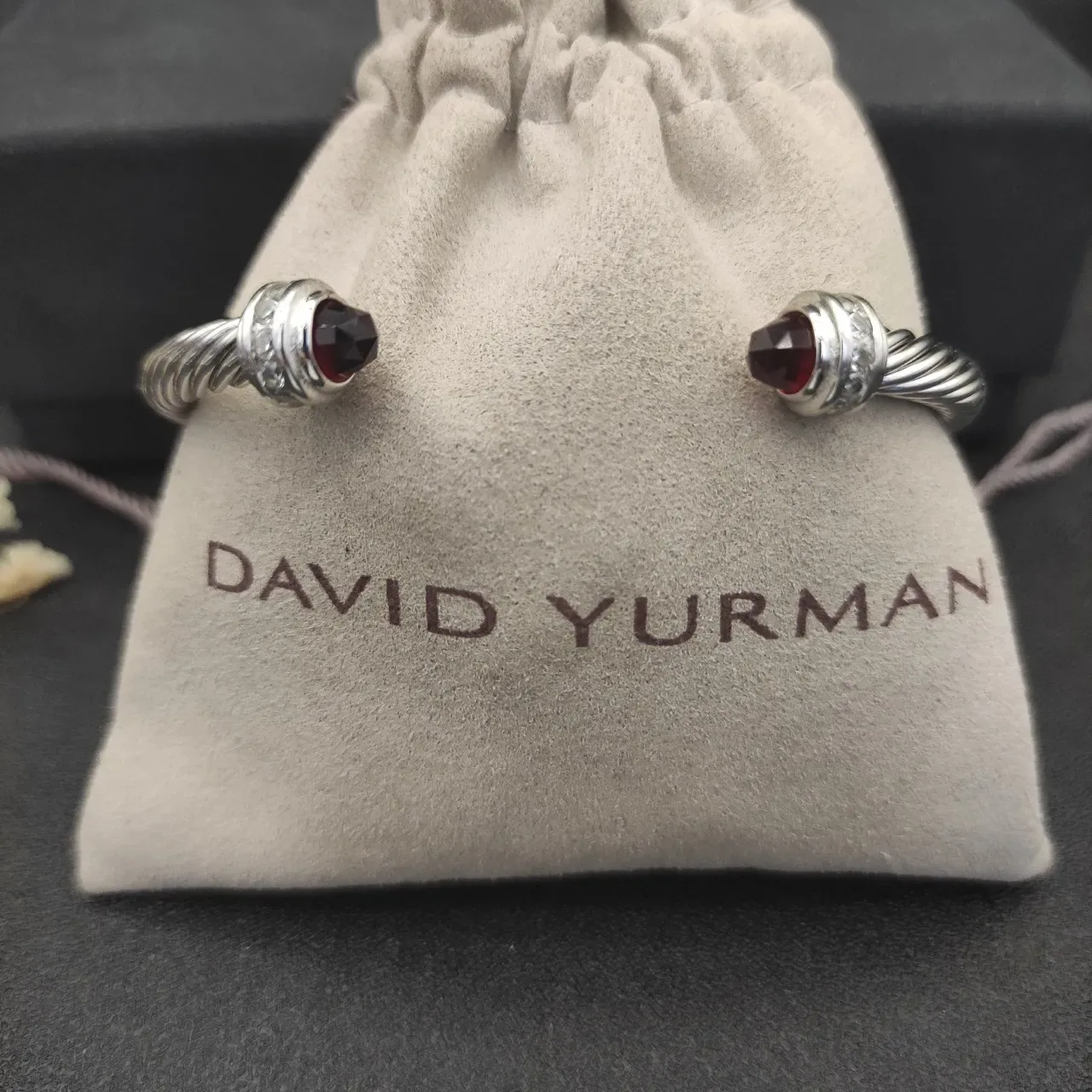 Silver Burgundy Twisted Cable Faceted Gemstone Terminals Bracelet 6