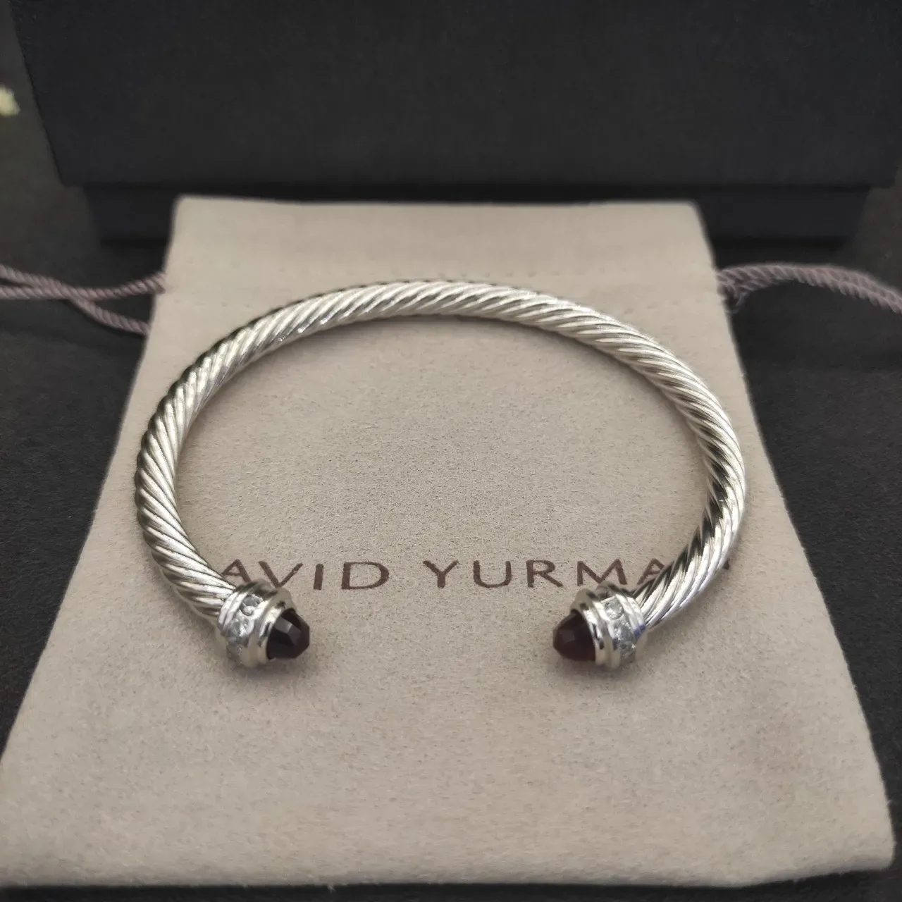 Silver Burgundy Twisted Cable Faceted Gemstone Terminals Bracelet 7