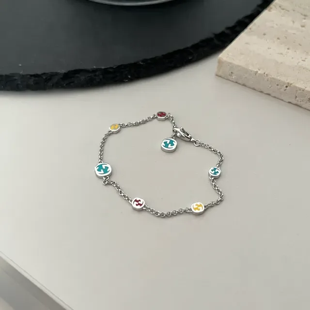Silver Chain Enamel Charm Bracelet 4