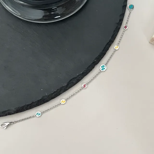 Silver Chain Enamel Charm Bracelet 6