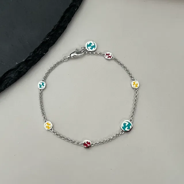 Silver Chain Enamel Charm Bracelet 7