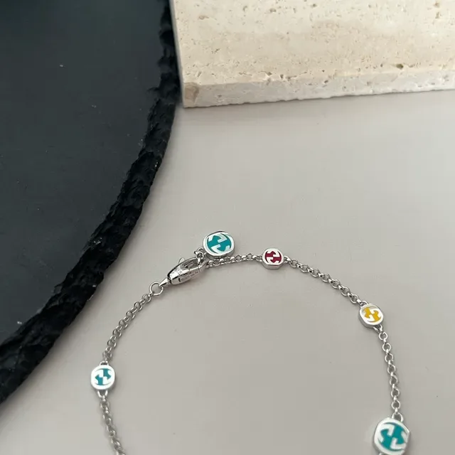 Silver Chain Enamel Charm Bracelet 8