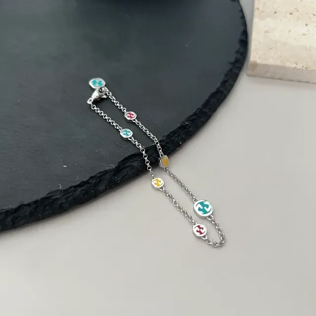 Silver Chain Enamel Charm Bracelet 9