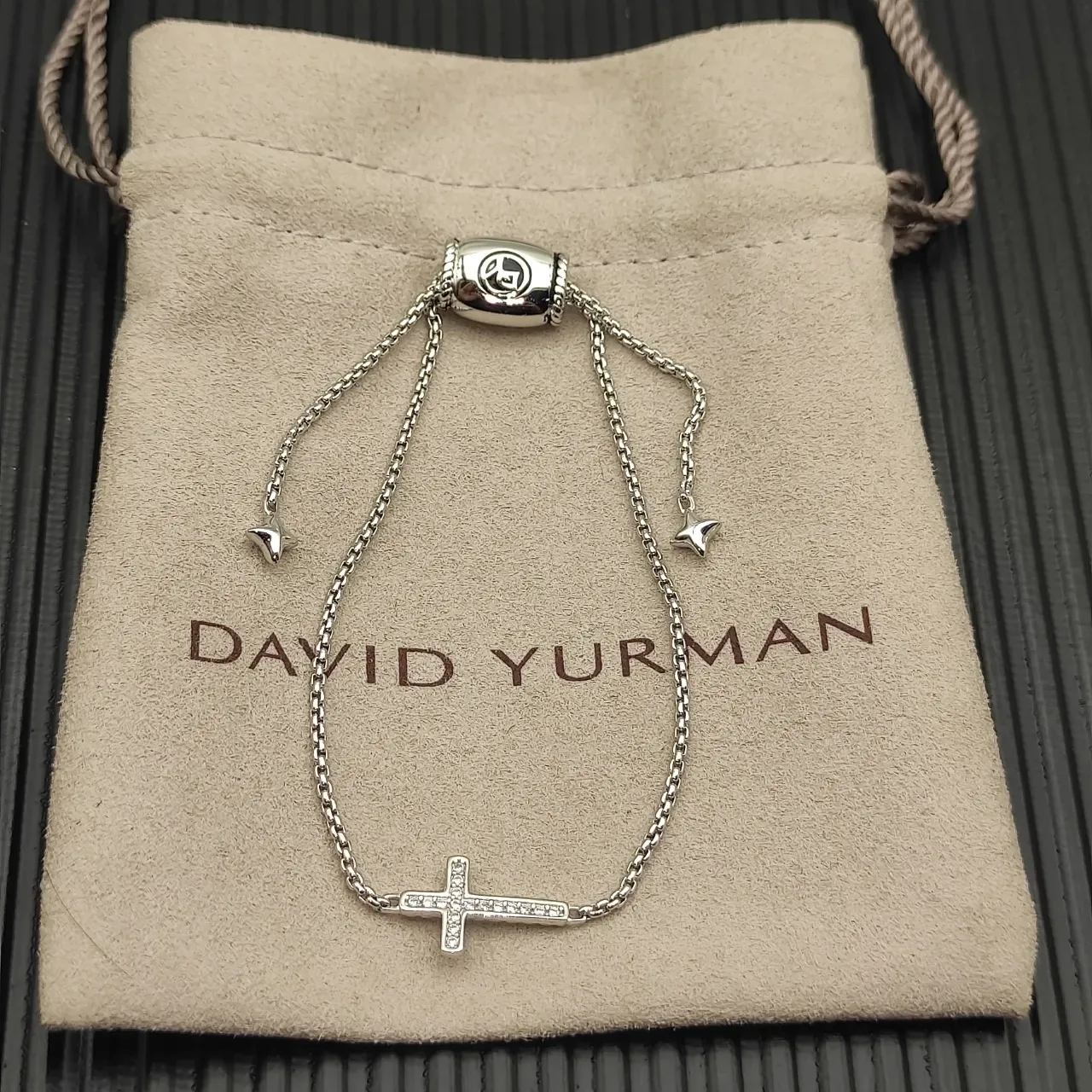 Silver Chain Pavé-Set Cross Pendant Bracelet 11