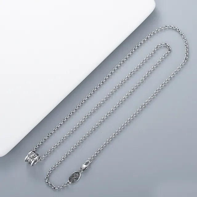 Silver Floral Openwork Cylindrical Pendant Necklace 2