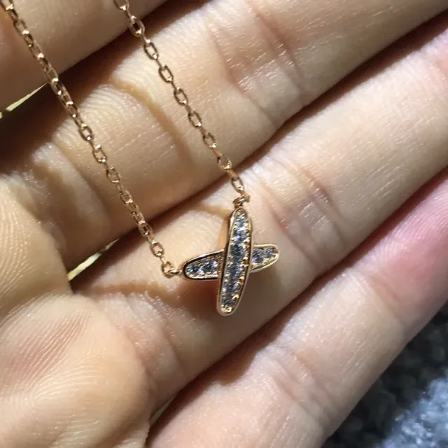 Silver Gold Airplane-Shaped Pendant Pavé Crystal Setting Necklace 4