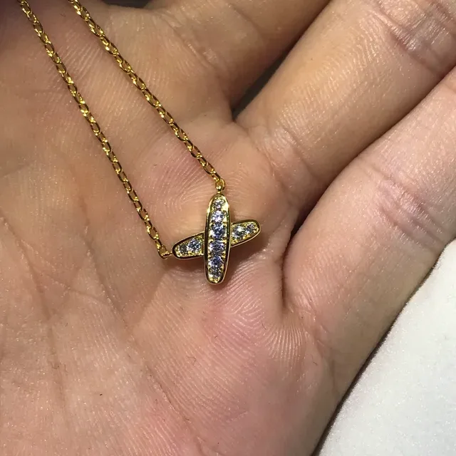 Silver Gold Airplane-Shaped Pendant Pavé Crystal Setting Necklace 5