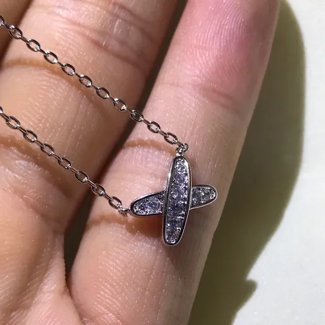 Silver Gold Airplane-Shaped Pendant Pavé Crystal Setting Necklace 6