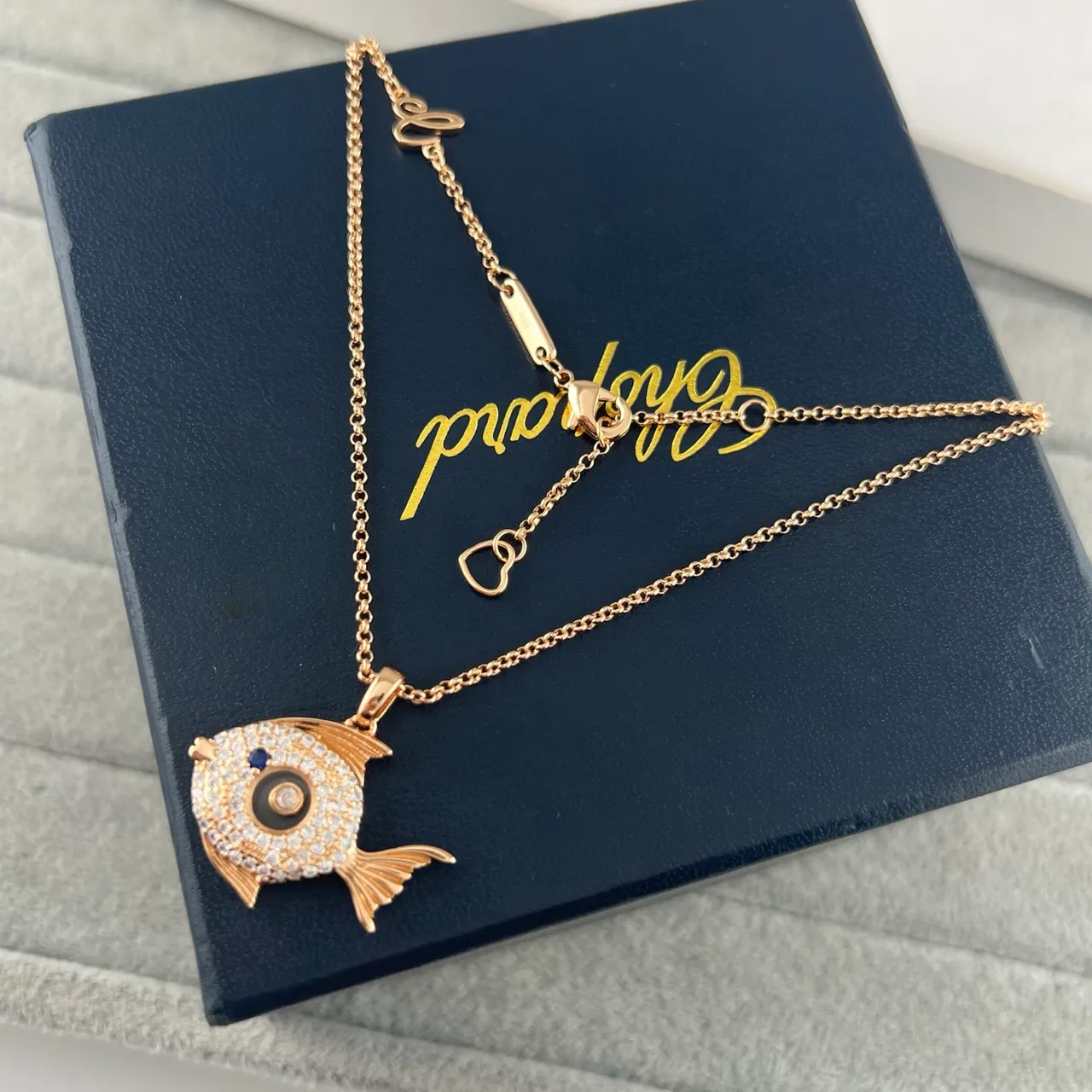 Silver Gold Fish-Shaped Pendant Pavé Crystal-Set Body Necklace 4
