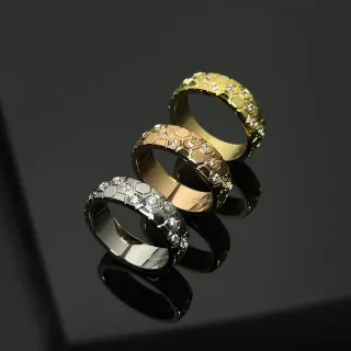 Silver Gold Hexagonal Pavé Band Multi-Tone Metal Ring