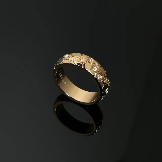 Silver Gold Hexagonal Pavé Band Multi-Tone Metal Ring 3