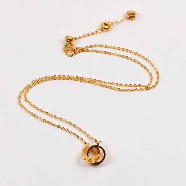 Silver Gold Interlocking Ring Pendant Fine Link Chain Necklace 2