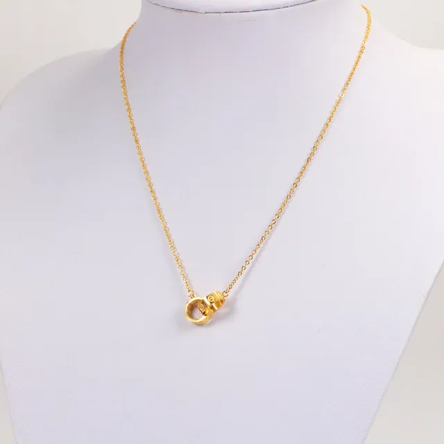 Silver Gold Interlocking Ring Pendant Fine Link Chain Necklace 3