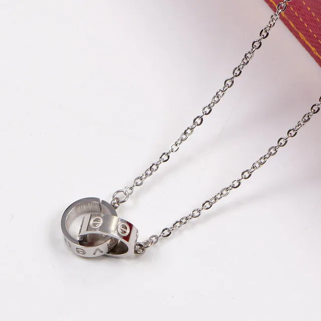Silver Gold Interlocking Ring Pendant Fine Link Chain Necklace 5