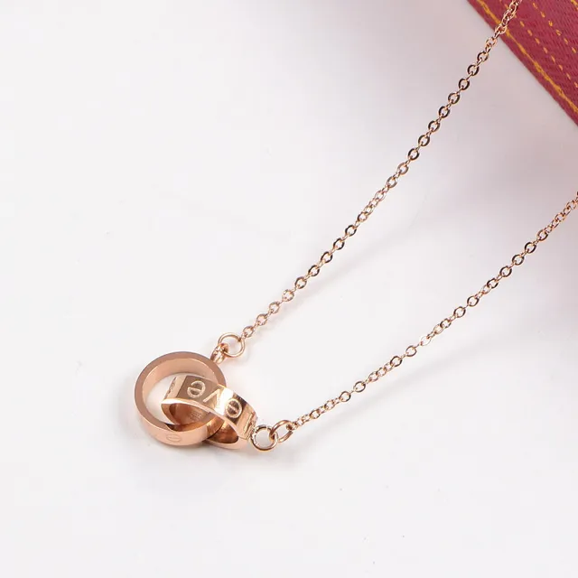 Silver Gold Interlocking Ring Pendant Fine Link Chain Necklace 7