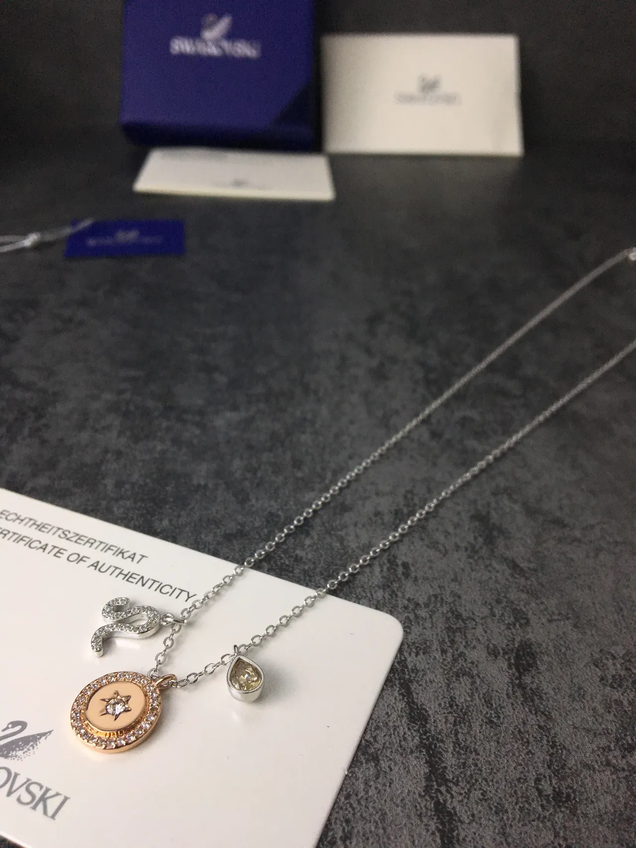 Silver Gold Multi-Charm Pendant Pavé-Set Stones Necklace 2