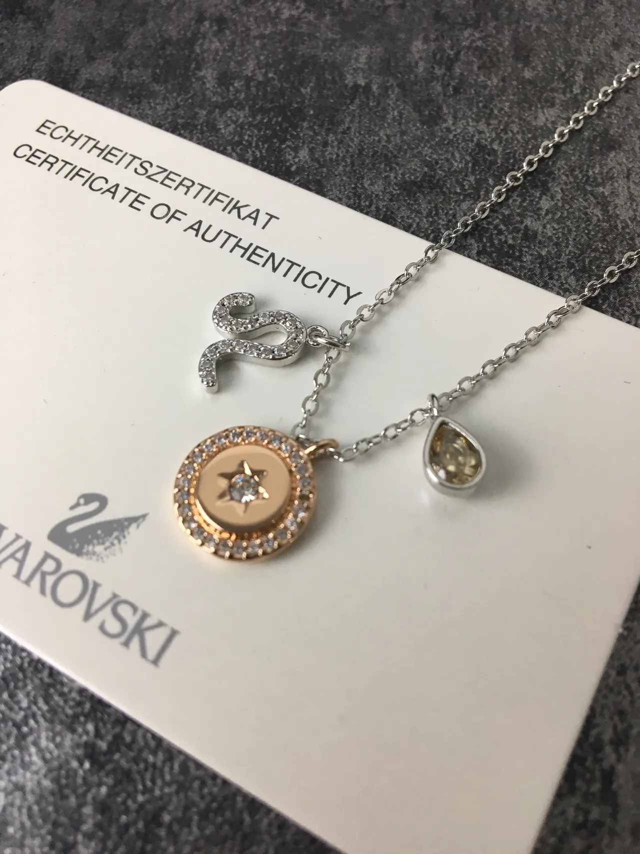 Silver Gold Multi-Charm Pendant Pavé-Set Stones Necklace 3