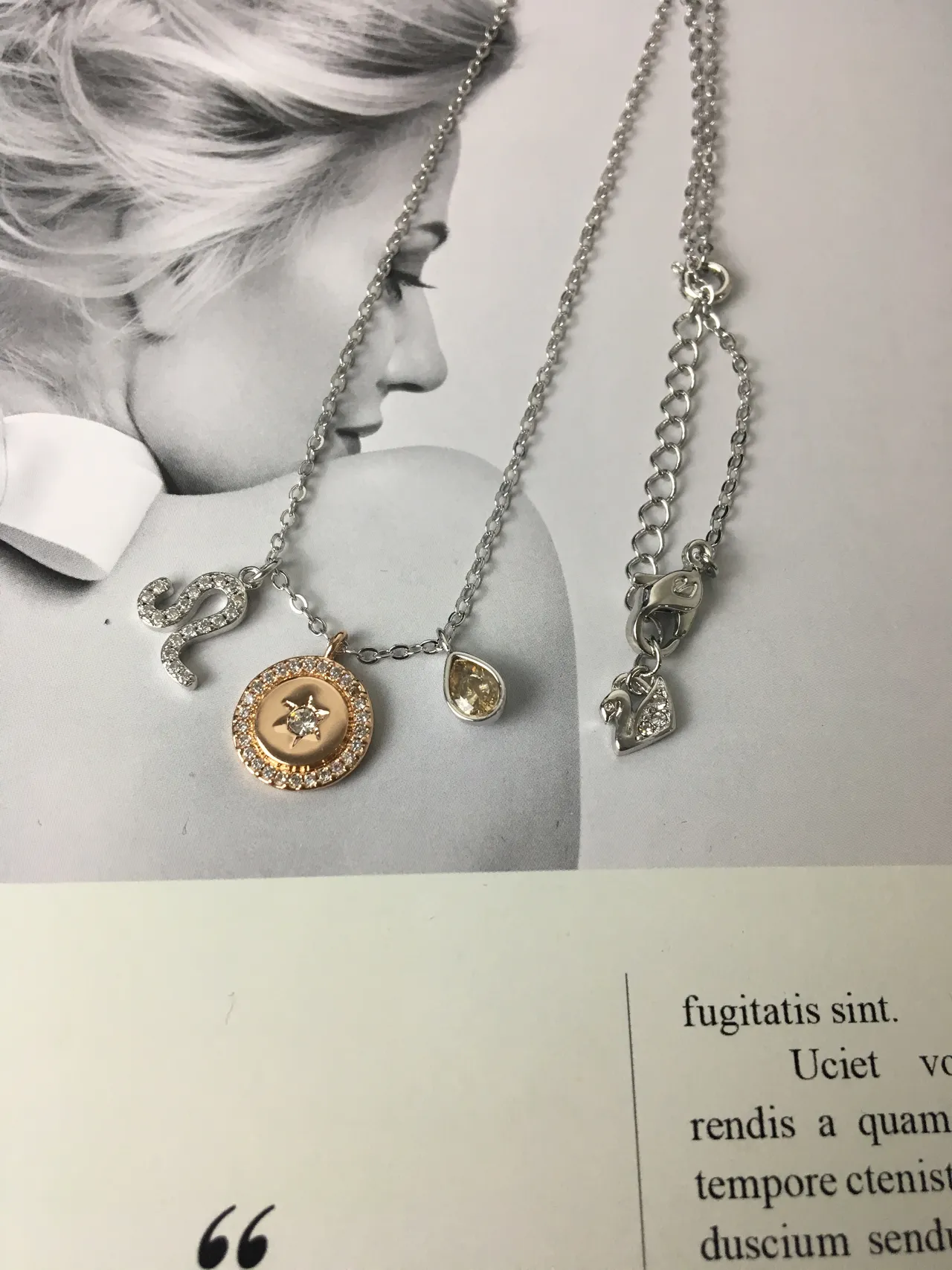 Silver Gold Multi-Charm Pendant Pavé-Set Stones Necklace 5