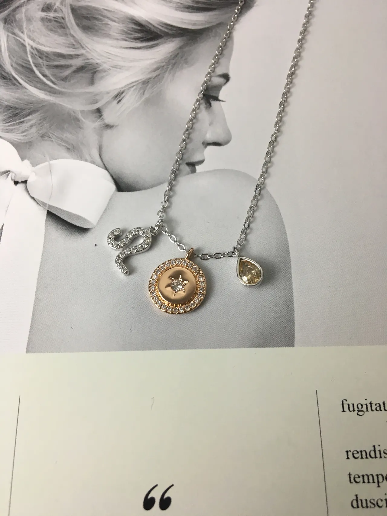 Silver Gold Multi-Charm Pendant Pavé-Set Stones Necklace 6