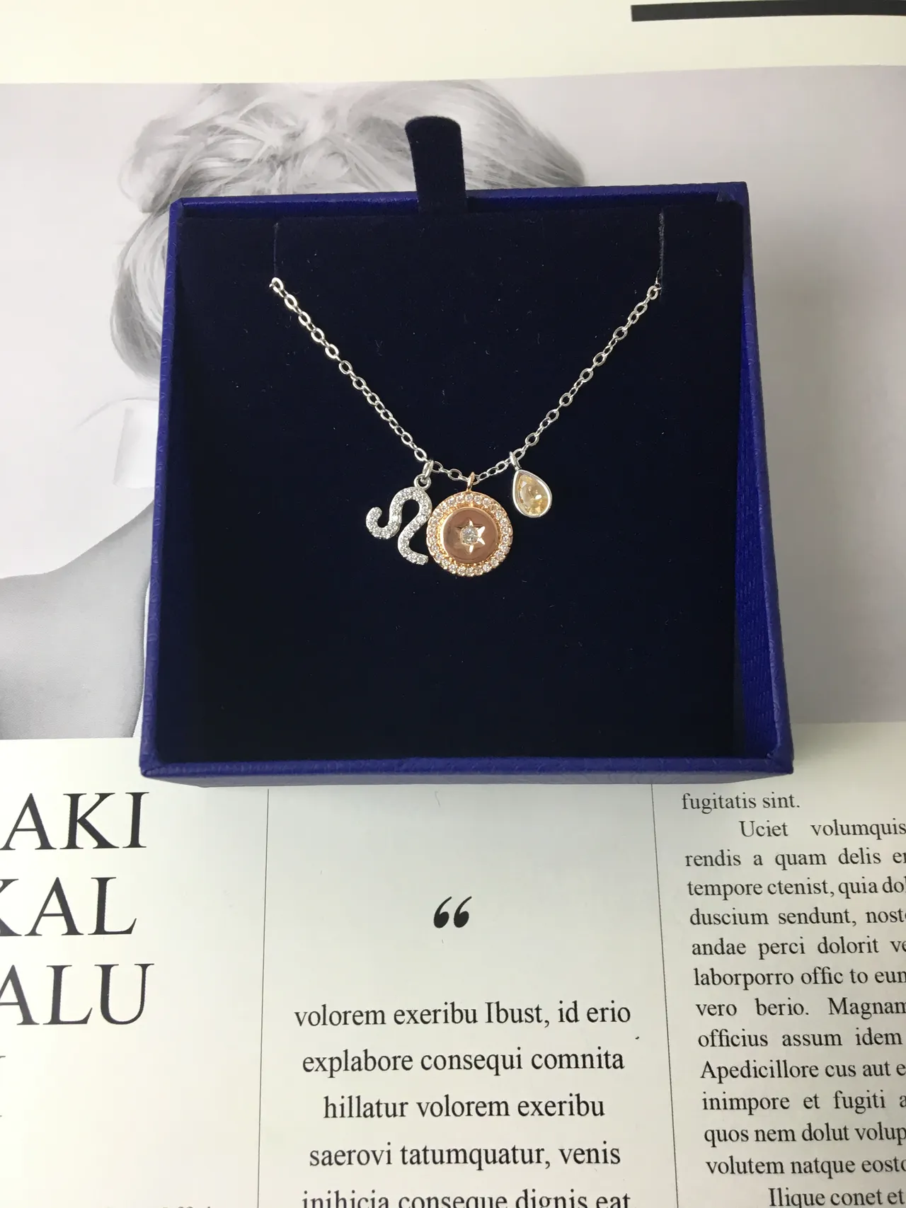 Silver Gold Multi-Charm Pendant Pavé-Set Stones Necklace 7